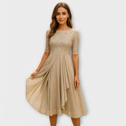 Martyna | Abito Midi con Maniche in Pizzo