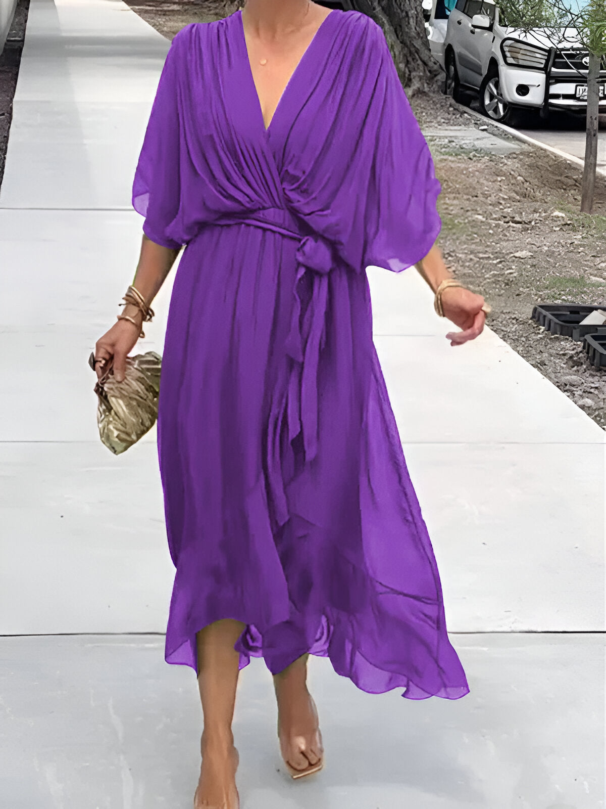 Monica | Abito in chiffon con scollatura a V